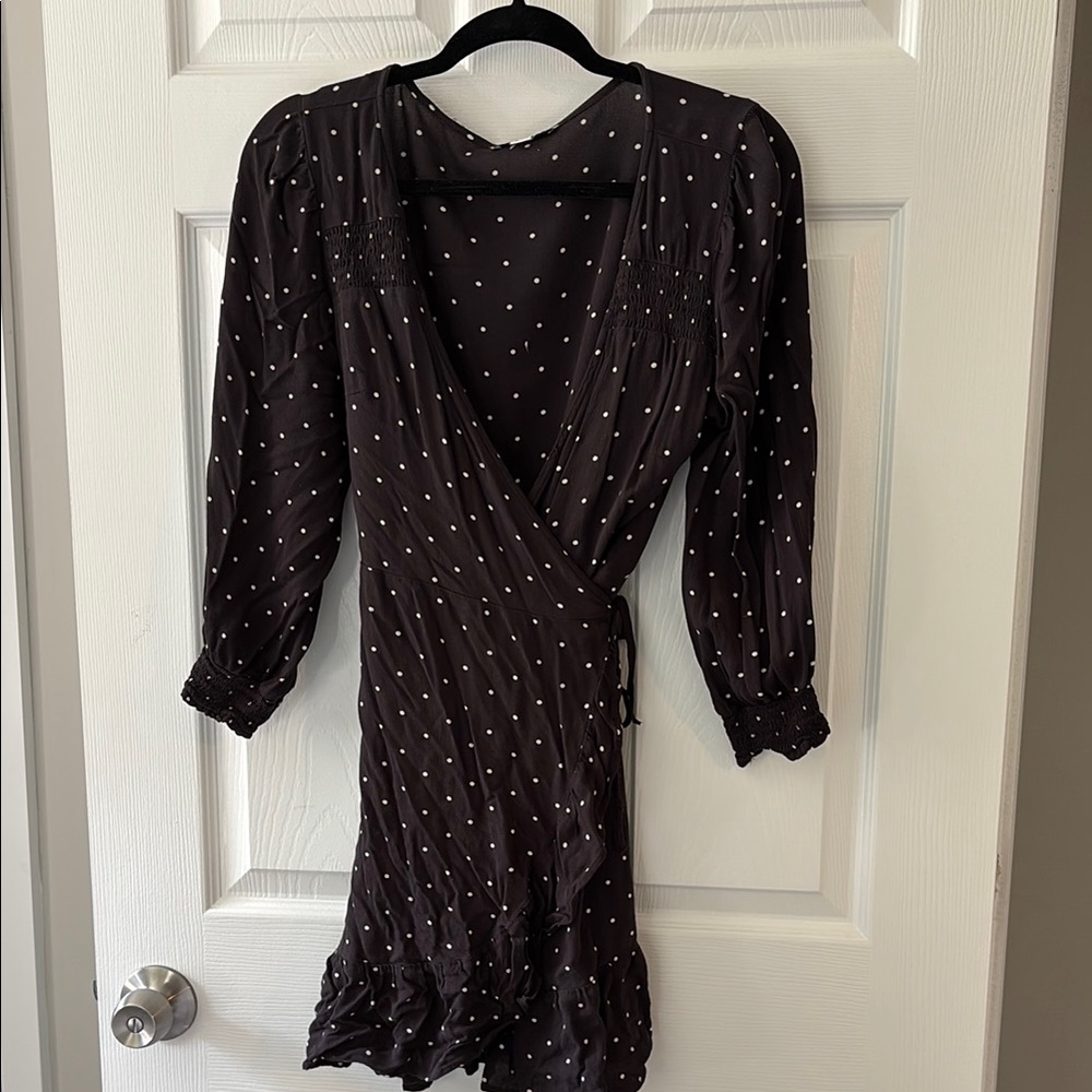 Elegant Black Polka Dot Wrap Dress